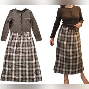 Vintage Sisley Italy Wool Plaid Apron Dress Sz XS Preppy Dark Academia Professor